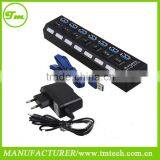 Usb 3.0 Hub Driver 7 Ports With On/Off Switch + AC Power Adapter For Desktop Laptop