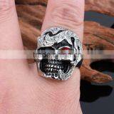 Mens Diamond/ Natural Ruby Skull Wedding Ring thumbnail-5