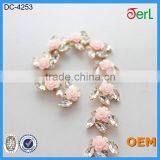Newest Pink Roses Decorative Rhinestone Chain Trim thumbnail-3