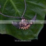 2015 Yiwu Fashion Imitation Jewelry Hot Sale New Arrive Steampunk Gear Angel Wings Pendant Statement Necklace Key Chain thumbnail-2