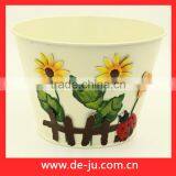 Green Printing With Flowers Round Small Metal Planter thumbnail-5