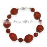 Wholesale 7" 15x20mm Freeform Red Oval Coral and 8mm Round Coral Gemstone Bracelet thumbnail-1