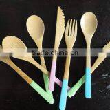 2017 Bamboo Cutlery With Colored Handle for Childern