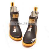 Black Upper Yellow Rubber Outsole Lovely Dog Printed Chelsea Style Elastic Gore New Style Girls Rain Boot Shoes Wellies thumbnail-2