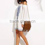 off Shoulder Smocking Mini Dress Digital Printing New Design Latest Western Dress Patterns for Girls thumbnail-4