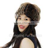 CX-C-240A Winter Hand Knitted Rugby Genuine Rex Rabbit Fur Knit Fur Hat thumbnail-1