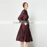 Stylish Women's Black Long Sleeve Striped Pattern Lace Long Patchwork Party Long Dress thumbnail-5