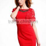Knee-Length Backless Embroidery Lace Sleeve Evening Dress Red Short Patterns thumbnail-6