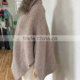 Heavy Knit Shawl With Fur Collar and Button thumbnail-3