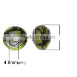 Lampwork Glass European Style Large Hole Beads Round Grass Green & Black Pattern With 304 Stainless Steel Silver Tone Core thumbnail-2