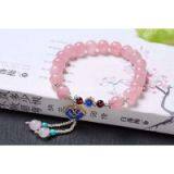 Neffly jewelry nature Rose Quartz Bracelet with S925 silver bluing accessories.8 mm