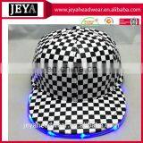 Racing Snapback Hat With Built-in Led Light Led Cap Lights Wholesale pu Plaid Leather Cap and Hat