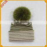 Cheap Price Pom Striped Knit Cap Women'S Knitted Hat thumbnail-1