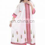 Women Cotton Block Printed Long Dress Casual Designer Sexy Tunic thumbnail-1