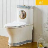 Bathroom One Piece wc New Blue Decal Ceramics Siphonic Beautiful Toilet