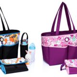 Printed polyester diaper set with bottle bag and changing mat