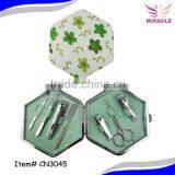 PU Manicure Case Special Shape Hexagon Metal Frame Personalized Fancy Manicure Set