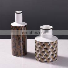 Nordic Modern Floral Arrangement Simple Geometric Pattern Decal Luxury Ceramic Vase for Table Decoration thumbnail-3