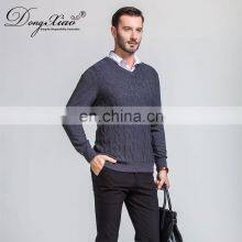 Men's Stylish Merino Wool V-Neck Pullover Sweater Thick Winter Jumper With Solid Color Knitted Weave thumbnail-3