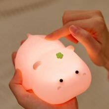 Cute Hippo Lamp Rechargeable Touch Light Silicone Night Light Baby Custom Led Soft Touch Silicone Night Light for Kids thumbnail-1