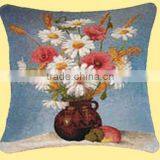 Middle East Style Blue Background Daisy Jacquard Knitted Square Cushion Cover CT-067 thumbnail-1