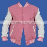 Pink And White Letterman Varsity Jacket , Girls Baseball Varsity Jacket , Varsity Jacket