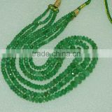 Natural Columbian Emerald Faceted Rondell 3 strand Necklace