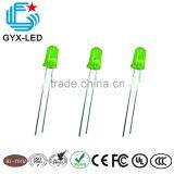 Top Quality Green Diffused Lens Yellow Green Color 572 nm 5mm Lens 5.8mm Flange Round Type Throuhg Hole Package LED