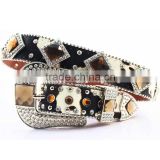 Western Cow Print Leather Brown Concho Studded Cowgirl Crystal Belt