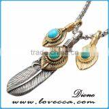 Top Sale Ruby Stone Titanium Steel Skull Feather Necklace Jewelry Mens Turquoise Stone Stainless Steel Feather Pendant thumbnail-1