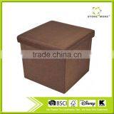 Brown Stain Resistant Folding Polyester Linen Storage Ottoman thumbnail-1