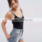 Women Plain Contrast Tipping Bodysuit Slim Knitted Basic Style Bodysuit With White Hem Eco-friendly High Quality thumbnail-2