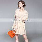 New Dresses Women Clothes Elegant Fashion Middle Sleeve Round Collar With Elastic Waist Dresses thumbnail-1