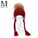 High Quality Knitted Beanies Colorful Big Raccoon Fur Pom Pom Winter Hat Beanie Kids thumbnail-3