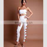 Amigo 2017 New Design Two Piece Sexy Party Wear Long Bandage Pants Suit With Dew Chest Metal Crop Top and Cut Out Pants thumbnail-1