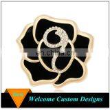 Newest High Quality Alloy Black Enamel Rose Flower Lapel Pin Brooch Crystal