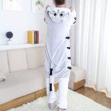 Chi's Sweet Cat Cartoon Flannel Conjoined Polyester Couple Pajamas thumbnail-1