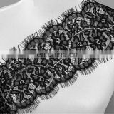 12.9cm Eyelash Black Soft Floral Lace Trim For Dress