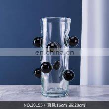 Wholesale Minimalist Table Decor Small Cheap Art Blue Cylinder Clear Glass Flower Vases thumbnail-3
