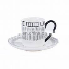 Luxury Black With White Line Creative Design Ceramic Coffee Mug Tea Cup Dinner Plate Ceramic Vase Cup Porcelain Tableware Set thumbnail-4