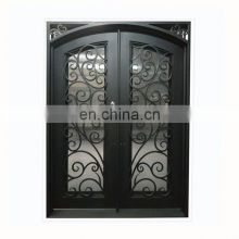 villa house entrance double glass storm arch top security metal profile waterproof threshold entry gate wrought iron front door