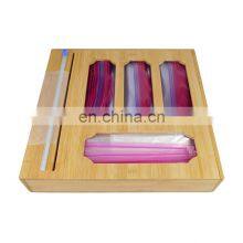 Bamboo Ziplock Bag Storage Organizer Bamboo Wrap Dispenser With Cutter thumbnail-2