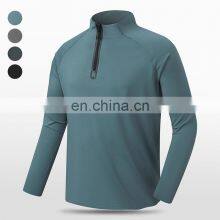 Wholesale Running Wear Sports T-shirt Quick Dry Half Zip High Neck Custom Logo Long Sleeve Workout Fitness Men Gym T Shirt thumbnail-3