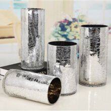 Silver Plated Glass Cylinder Vases Thick Tall Crackle Glass Vase For Home Wedding Decoration thumbnail-1