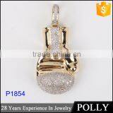 2016 Fashional Hip Hop 10k Gold Plated Gloves Pendant Necklace Setting Cheap Diamond thumbnail-3