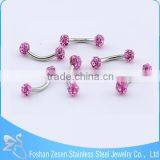 China Manufacturer Piercing Medical Steel Purple Crystal Custom Eyebrow Rings thumbnail-4