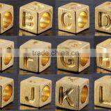 925 Sterling Silver Square Cube Letter Alphabet Beads Charm With 18K Gold Plating thumbnail-1