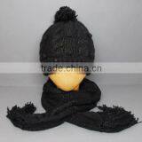 FASHION LOGO KNITTED SCARVES AND HAT SET/KNITTED WINTER SETS/KNITTED SCARF AND HAT WITH TOP BALL /POMPOM HAT/CABL DESIGN HAT thumbnail-1