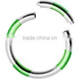 16 Gauge 3/8" Green Silver Stripe Anodized Titanium Segment Ring thumbnail-1