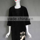 Hot Sale Embroidery Medium Sleeve Women Long Overcoat Shearing Sheep Fur Coat Parka With Real Lamb Fur Supplier's Choice thumbnail-1